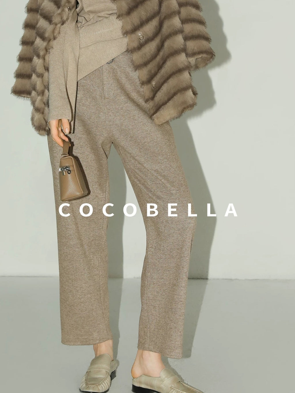 COCOBELLA High Waist Herringbone Pockets Straight Harem Office Women Workwear Pants