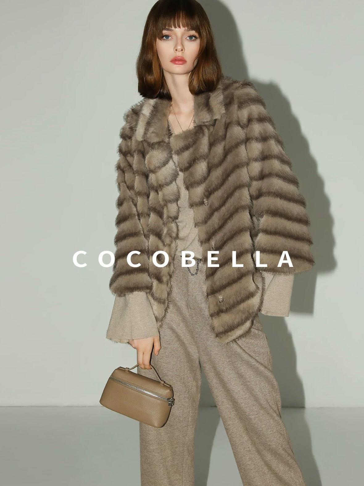 COCOBELLA High Waist Herringbone Pockets Straight Harem Office Women Workwear Pants