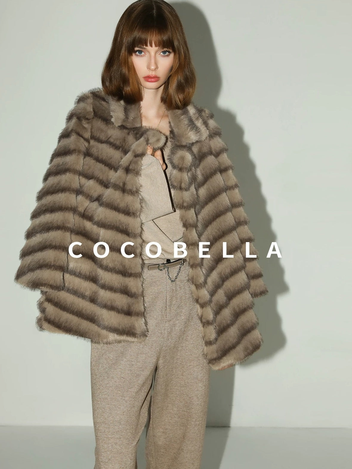 COCOBELLA High Waist Herringbone Pockets Straight Harem Office Women Workwear Pants