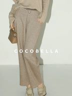 COCOBELLA High Waist Herringbone Pockets Straight Harem Office Women Workwear Pants