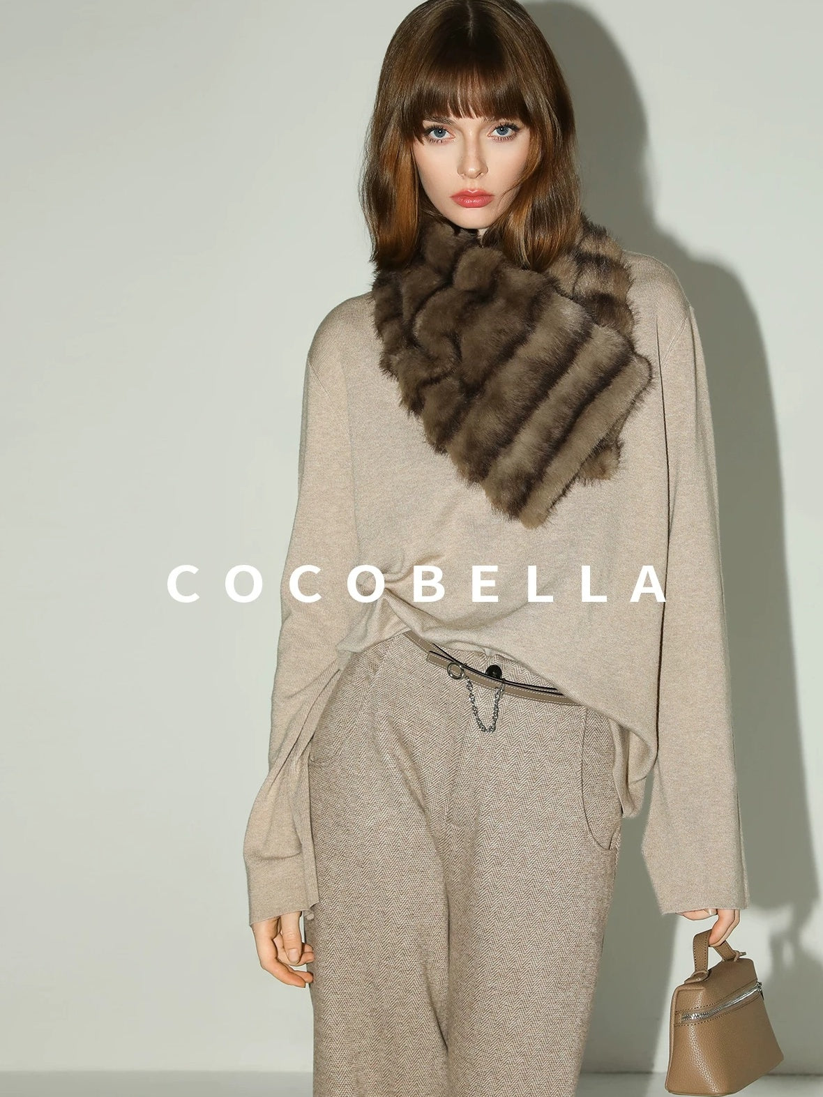 COCOBELLA High Waist Herringbone Pockets Straight Harem Office Women Workwear Pants