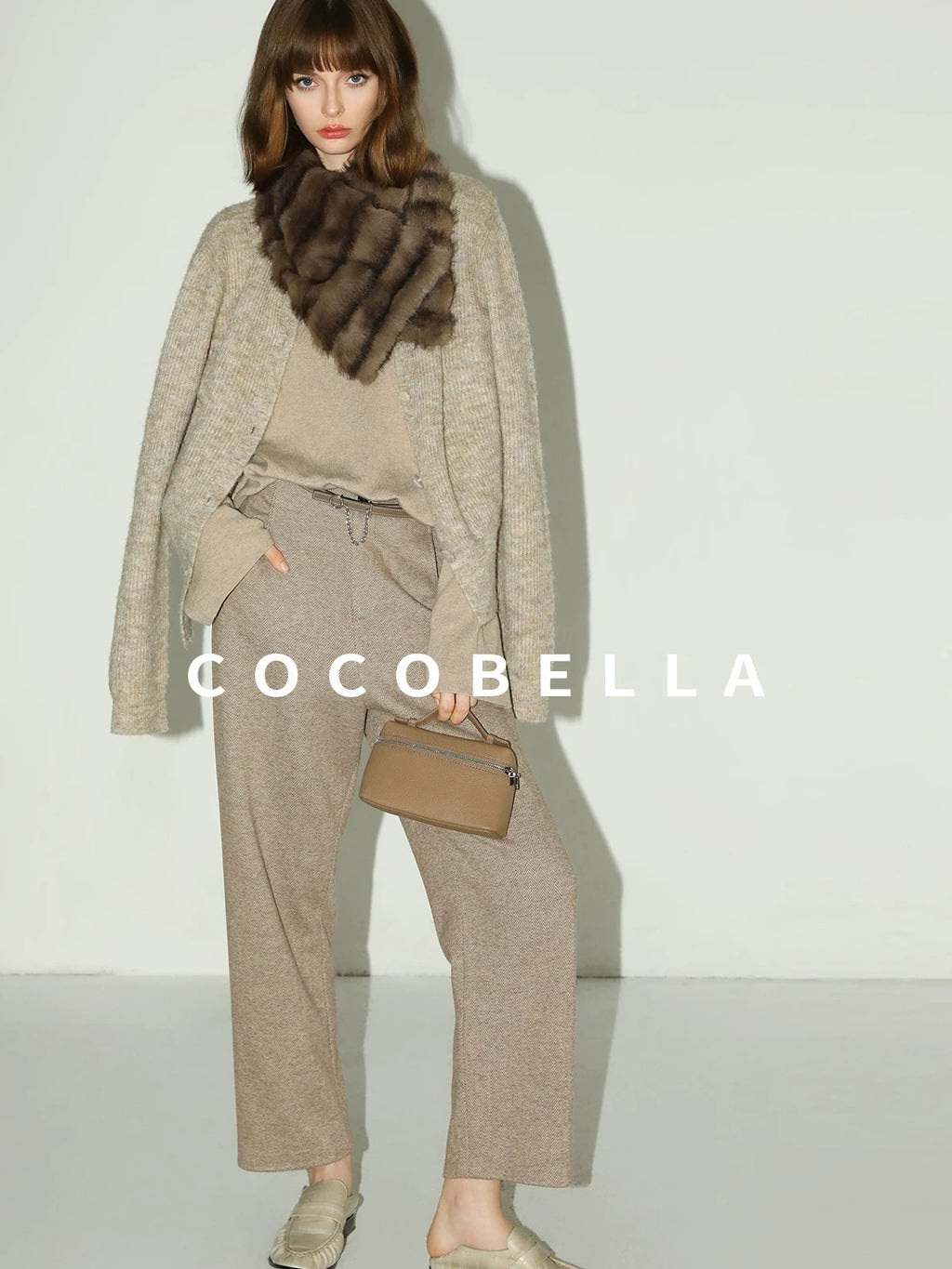 COCOBELLA High Waist Herringbone Pockets Straight Harem Office Women Workwear Pants