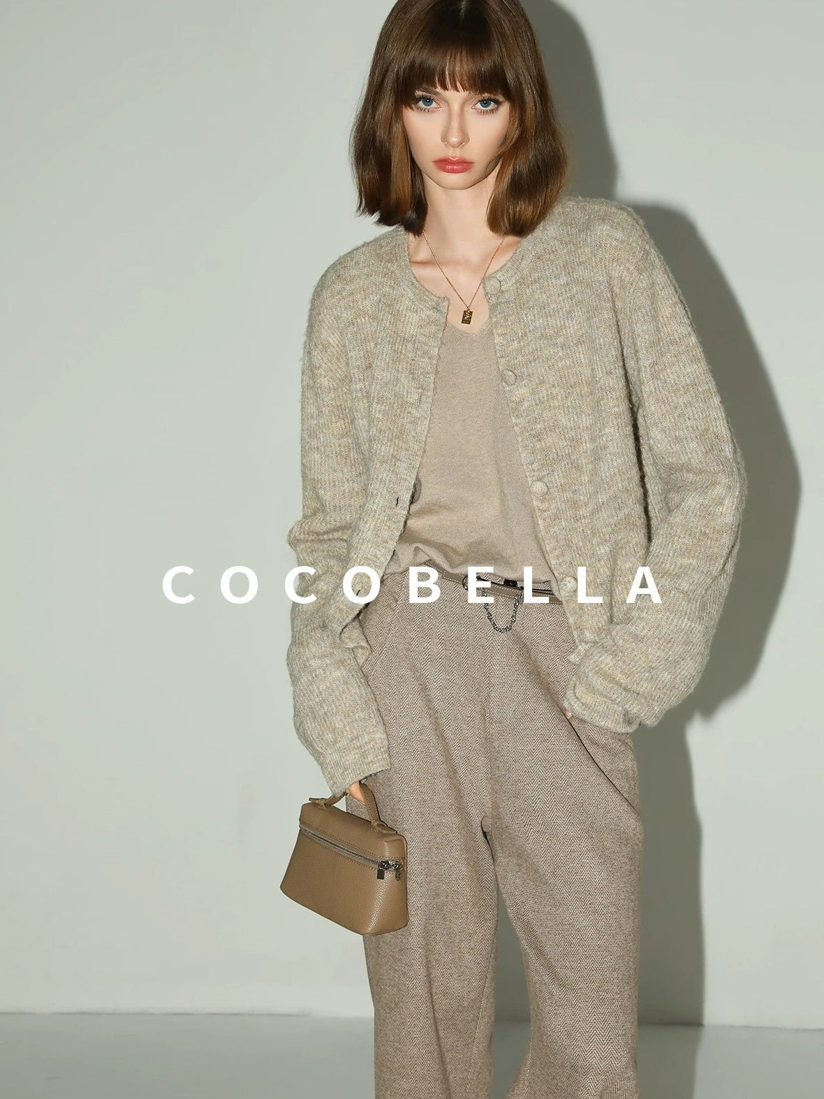 COCOBELLA High Waist Herringbone Pockets Straight Harem Office Women Workwear Pants