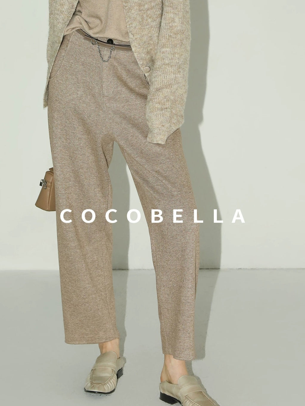 COCOBELLA High Waist Herringbone Pockets Straight Harem Office Women Workwear Pants