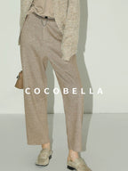 COCOBELLA High Waist Herringbone Pockets Straight Harem Office Women Workwear Pants