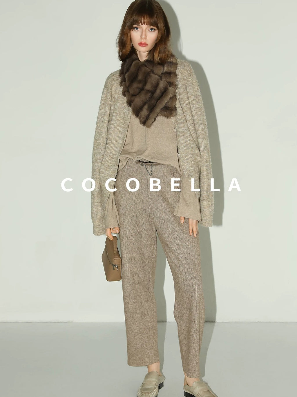 COCOBELLA High Waist Herringbone Pockets Straight Harem Office Women Workwear Pants