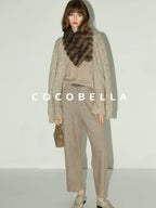 COCOBELLA High Waist Herringbone Pockets Straight Harem Office Women Workwear Pants