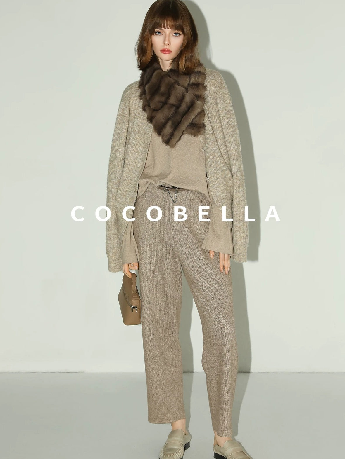 COCOBELLA High Waist Herringbone Pockets Straight Harem Office Women Workwear Pants