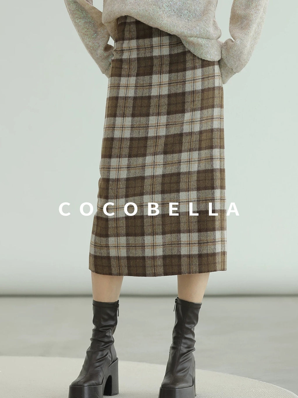 COCOBELLA High Waist Lined Pleated Patchwork Office Women Polyester Skirts