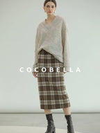 COCOBELLA High Waist Lined Pleated Patchwork Office Women Polyester Skirts