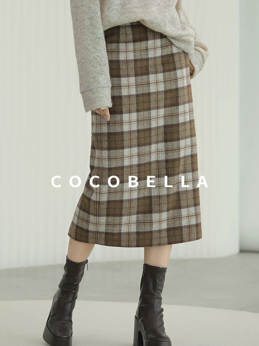 COCOBELLA High Waist Lined Pleated Patchwork Office Women Polyester Skirts