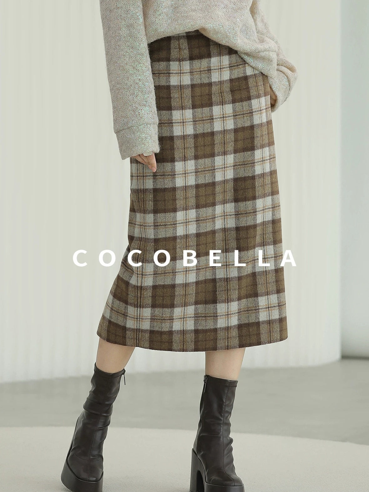 COCOBELLA High Waist Lined Pleated Patchwork Office Women Polyester Skirts