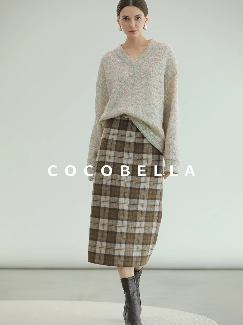 COCOBELLA High Waist Lined Pleated Patchwork Office Women Polyester Skirts