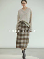 COCOBELLA High Waist Lined Pleated Patchwork Office Women Polyester Skirts