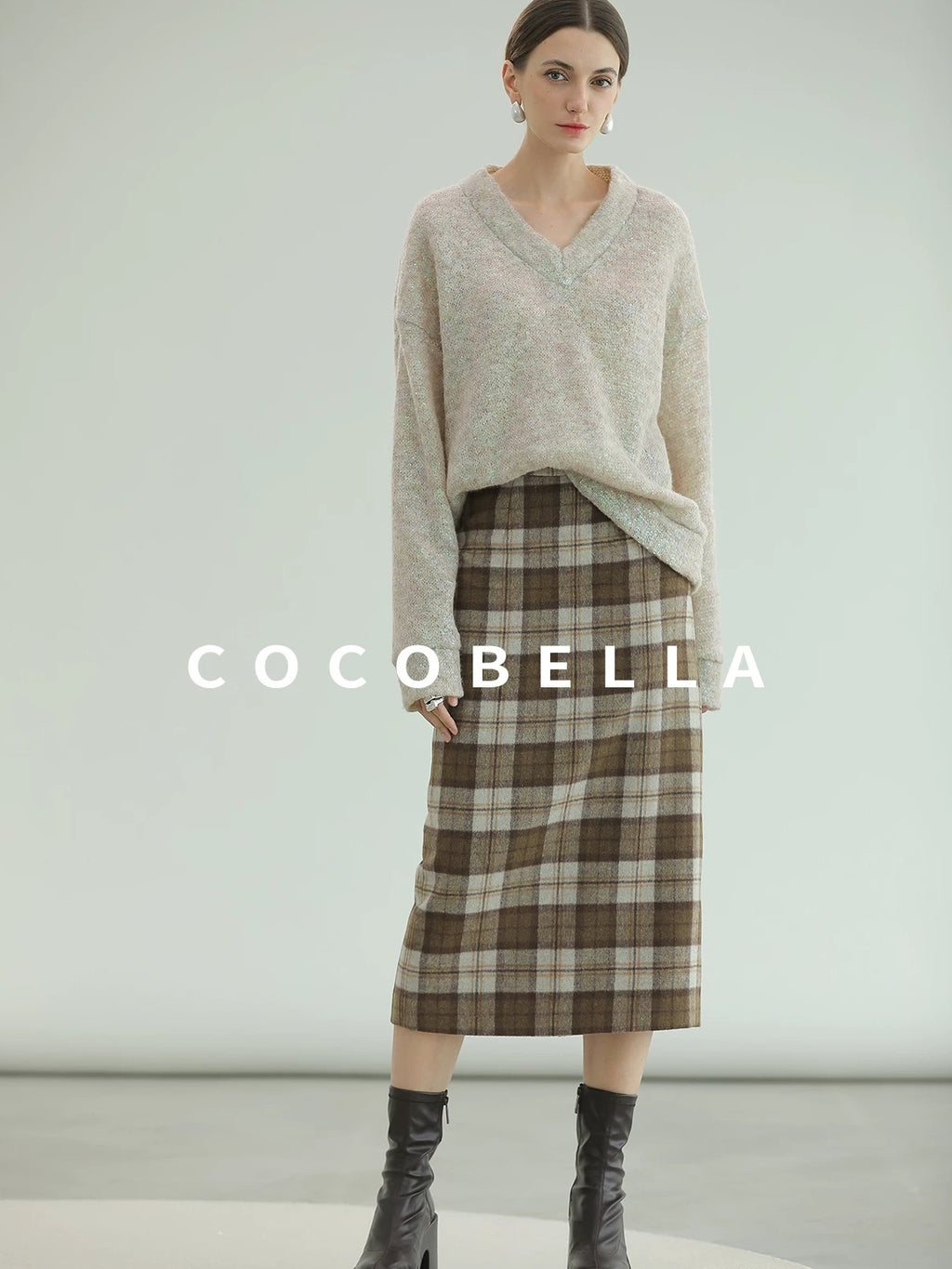 COCOBELLA High Waist Lined Pleated Patchwork Office Women Polyester Skirts