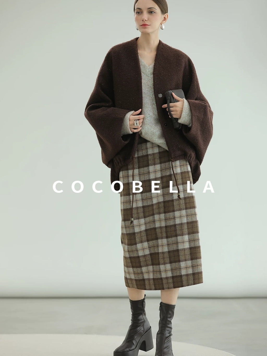 COCOBELLA High Waist Lined Pleated Patchwork Office Women Polyester Skirts