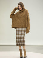 COCOBELLA High Waist Lined Wool Blend Patchwork Straight Ol Office Plaid Midi Skirts
