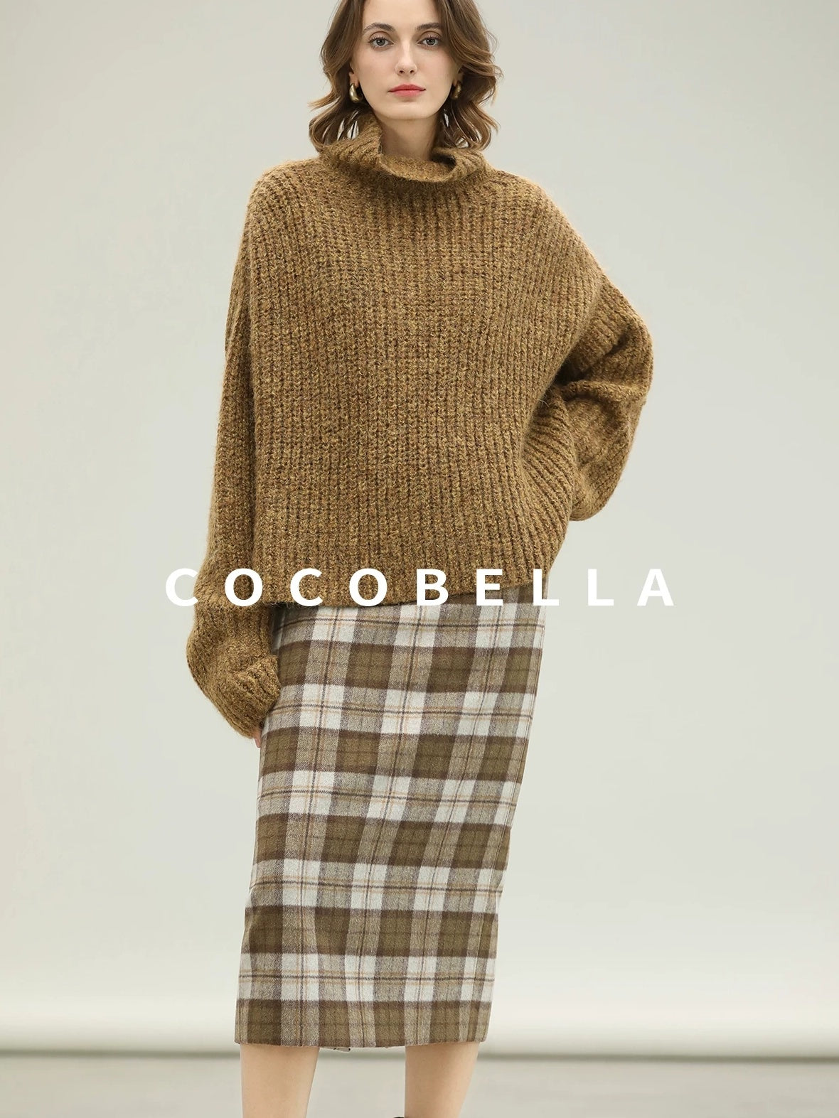 COCOBELLA High Waist Lined Wool Blend Patchwork Straight Ol Office Plaid Midi Skirts