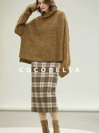 COCOBELLA High Waist Lined Wool Blend Patchwork Straight Ol Office Plaid Midi Skirts