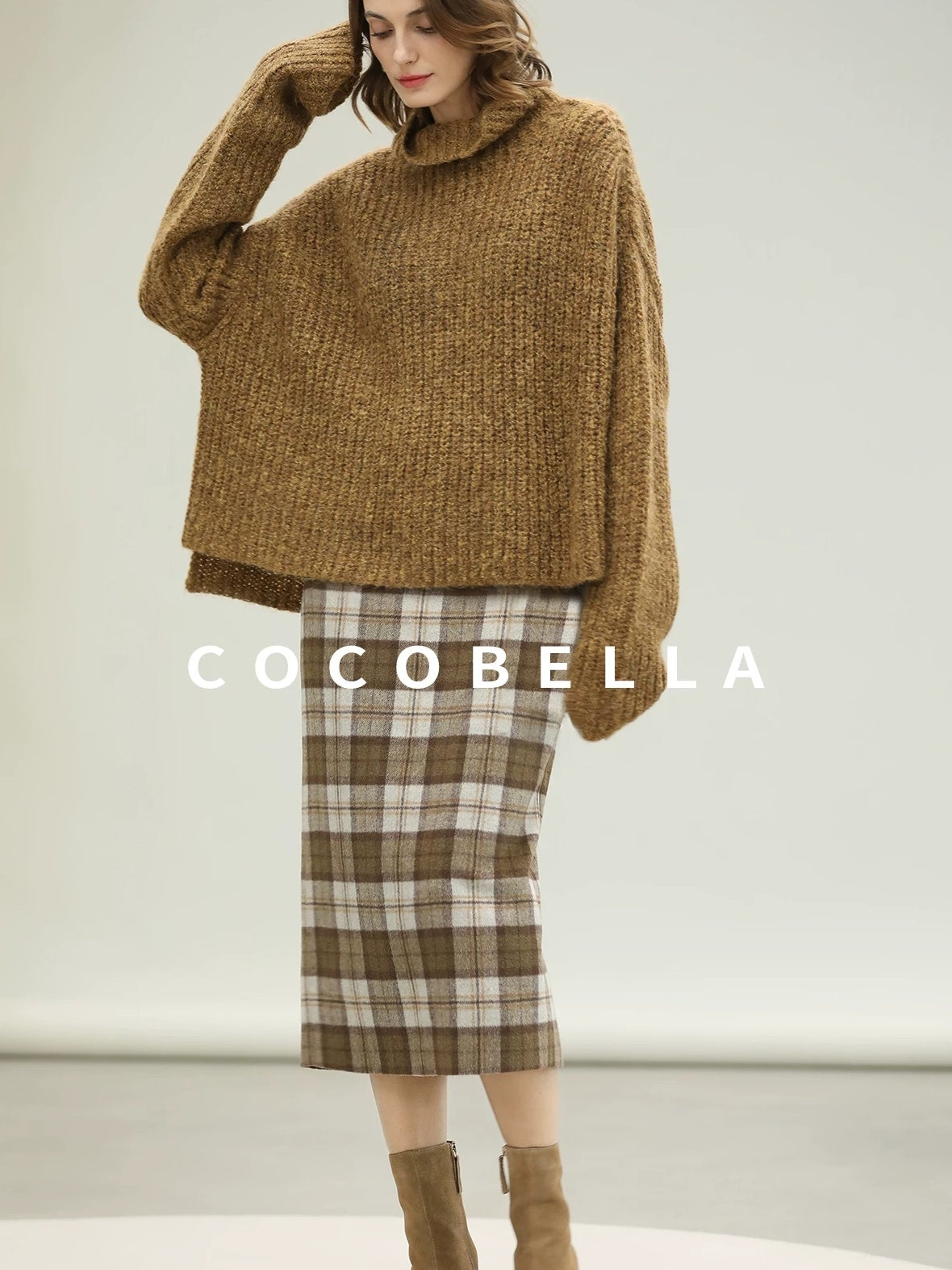 COCOBELLA High Waist Lined Wool Blend Patchwork Straight Ol Office Plaid Midi Skirts