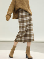 COCOBELLA High Waist Lined Wool Blend Patchwork Straight Ol Office Plaid Midi Skirts