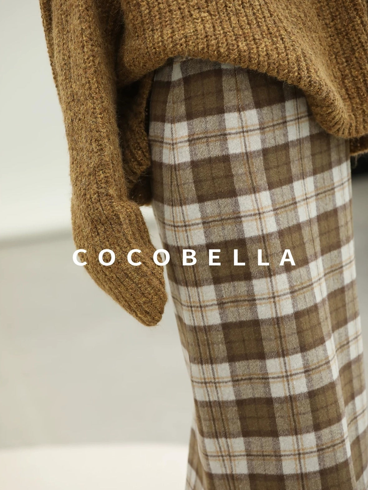 COCOBELLA High Waist Lined Wool Blend Patchwork Straight Ol Office Plaid Midi Skirts