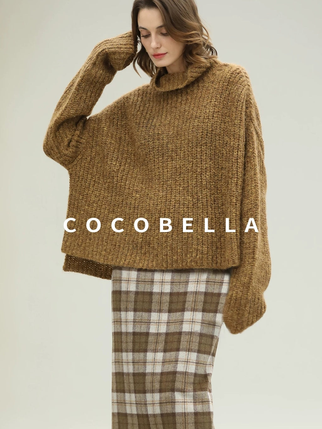 COCOBELLA High Waist Lined Wool Blend Patchwork Straight Ol Office Plaid Midi Skirts
