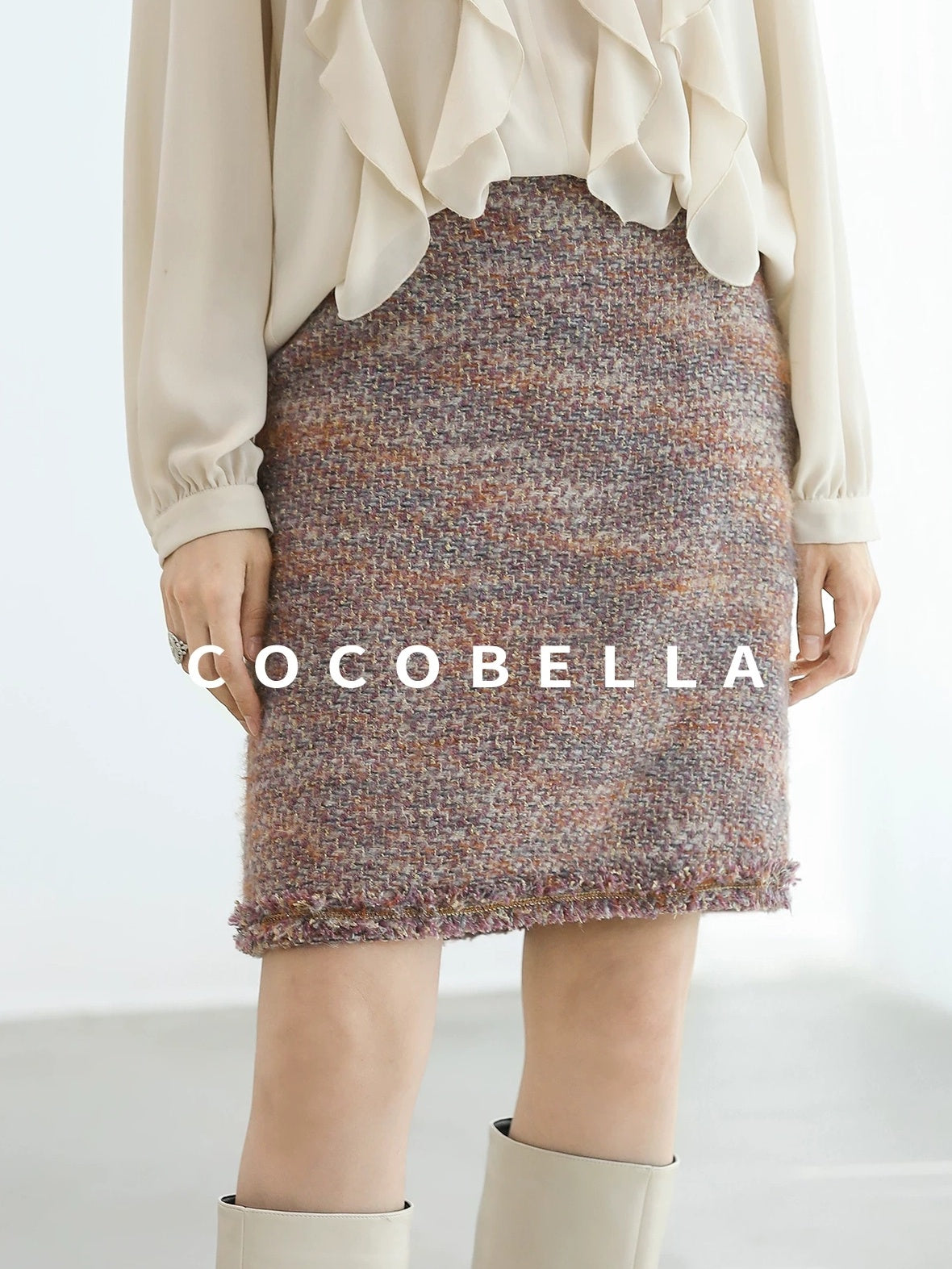 COCOBELLA High Waist Luxury Slim H Line Pencil Skirt Women Work Monet Mist Pink Skirts