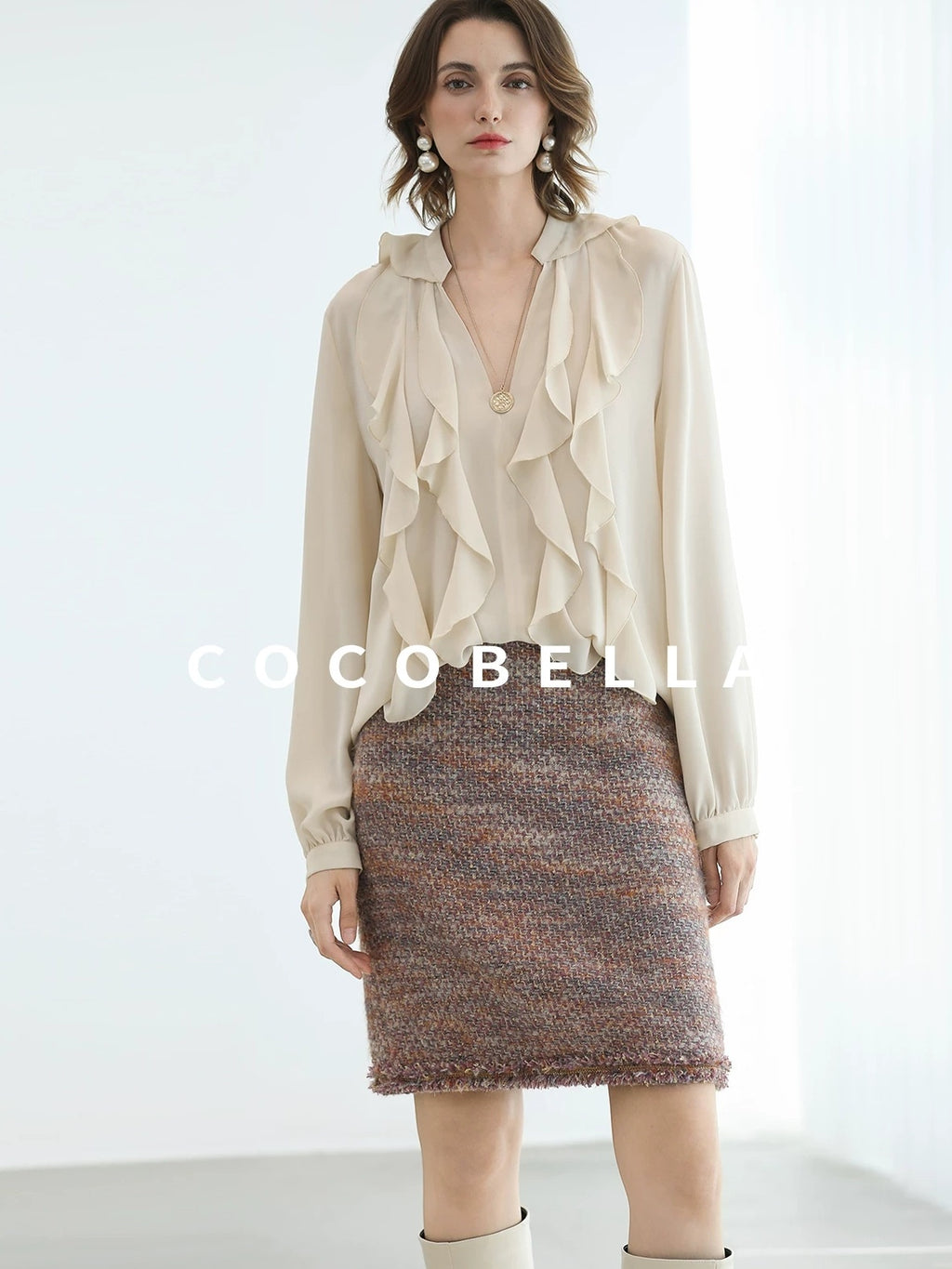 COCOBELLA High Waist Luxury Slim H Line Pencil Skirt Women Work Monet Mist Pink Skirts