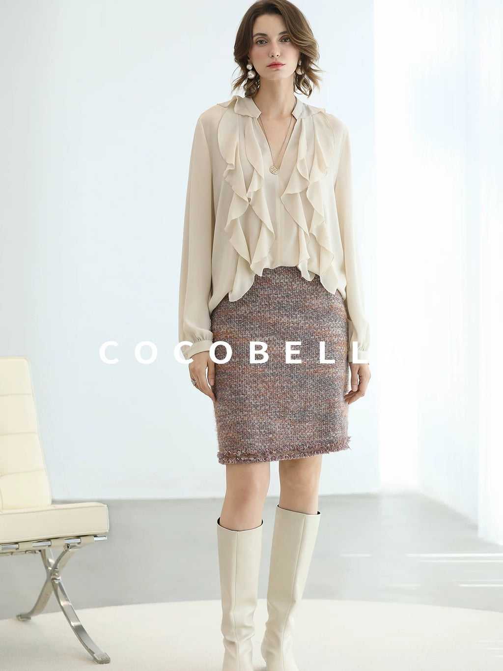 COCOBELLA High Waist Luxury Slim H Line Pencil Skirt Women Work Monet Mist Pink Skirts