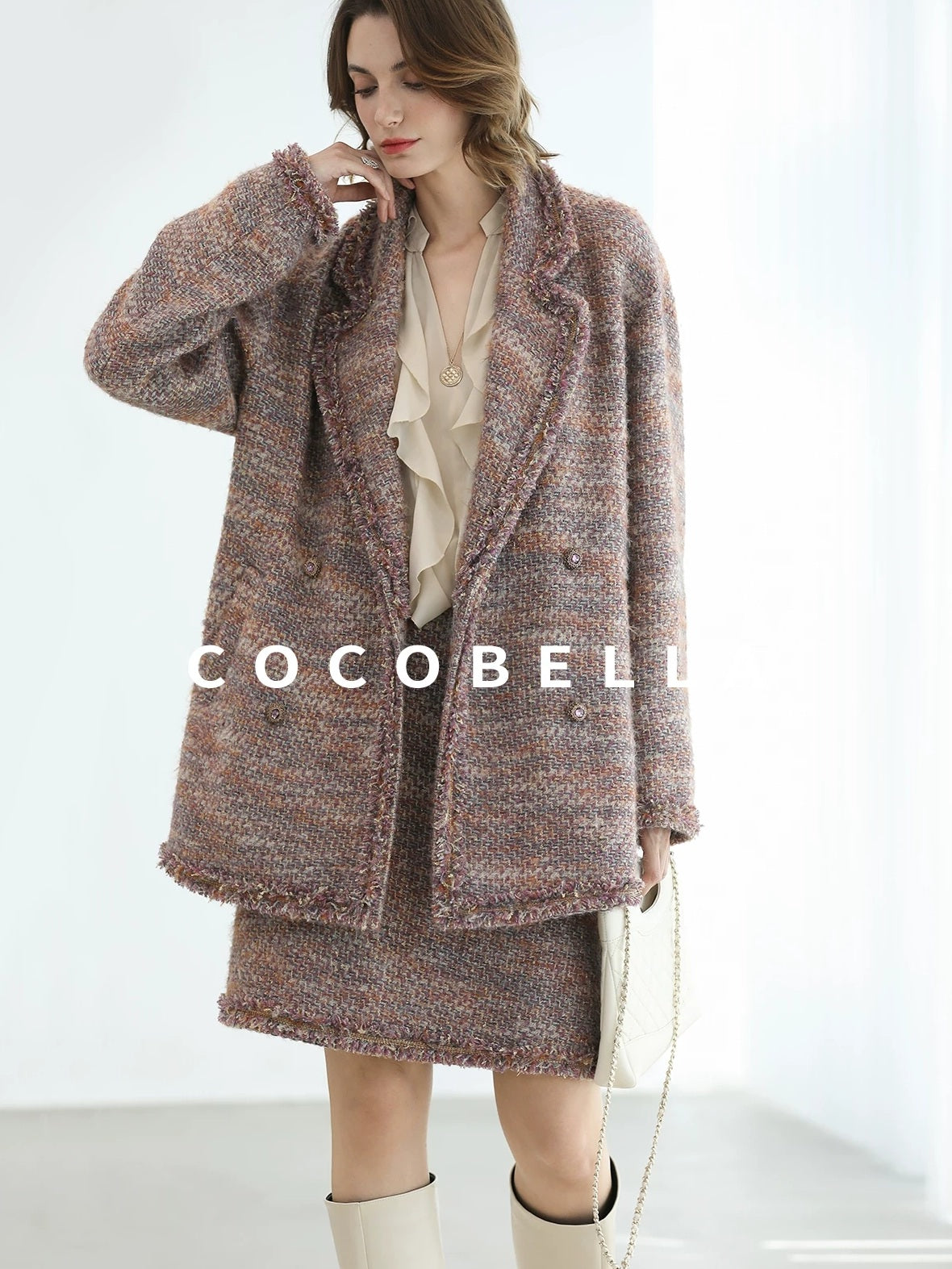 COCOBELLA High Waist Luxury Slim H Line Pencil Skirt Women Work Monet Mist Pink Skirts