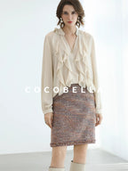 COCOBELLA High Waist Luxury Slim H Line Pencil Skirt Women Work Monet Mist Pink Skirts