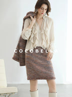 COCOBELLA High Waist Luxury Slim H Line Pencil Skirt Women Work Monet Mist Pink Skirts