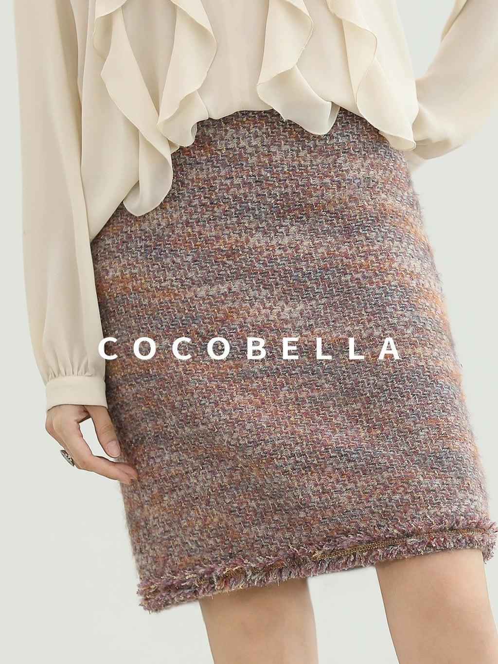 COCOBELLA High Waist Luxury Slim H Line Pencil Skirt Women Work Monet Mist Pink Skirts