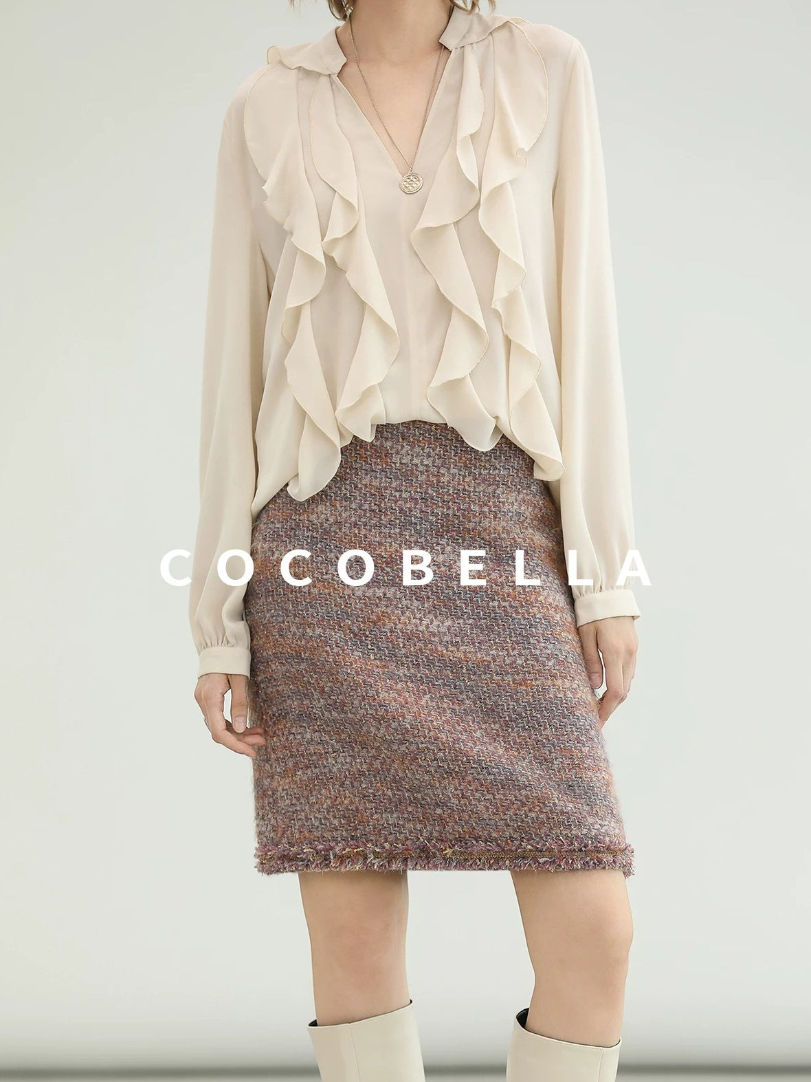 COCOBELLA High Waist Luxury Slim H Line Pencil Skirt Women Work Monet Mist Pink Skirts
