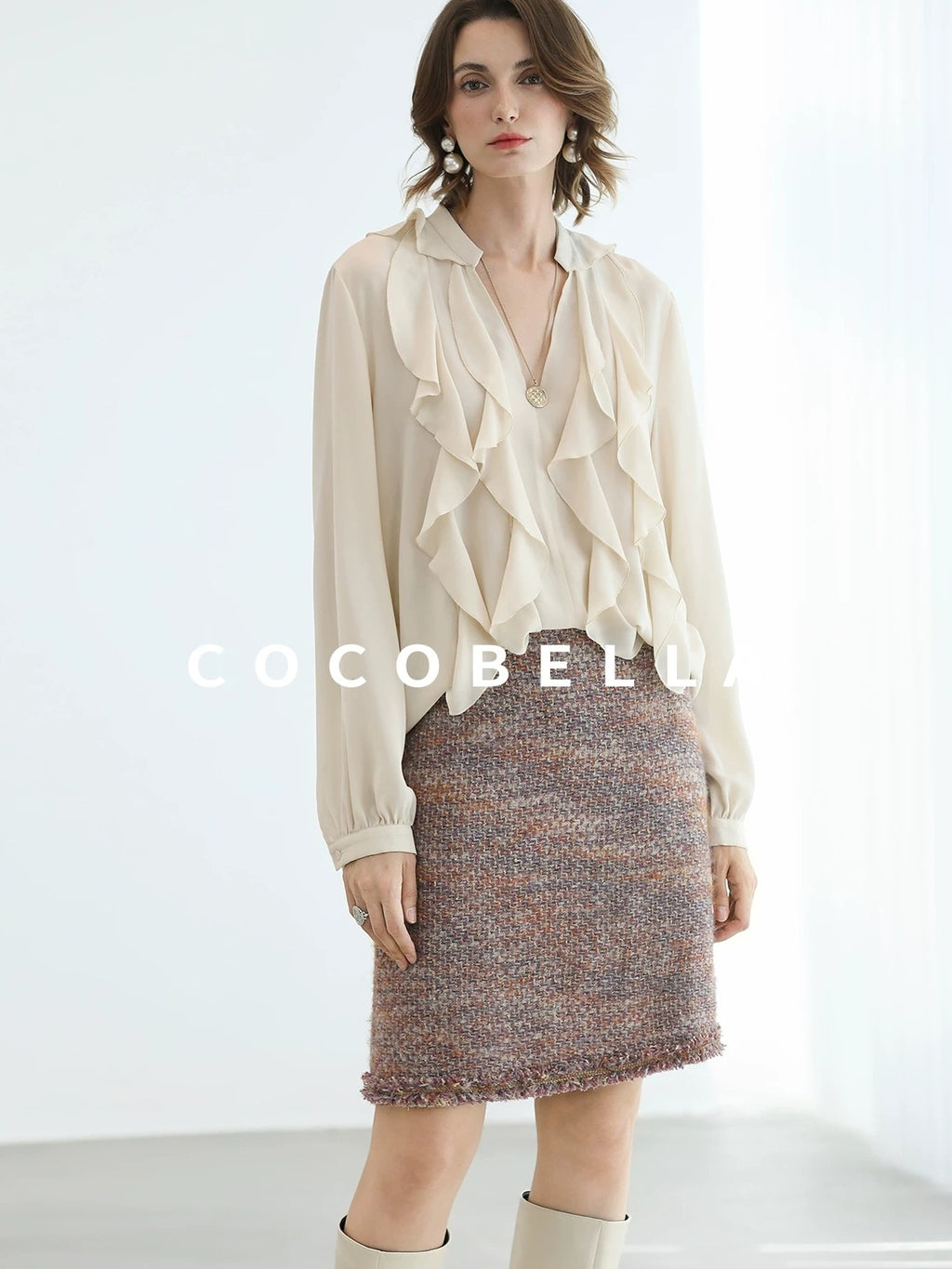 COCOBELLA High Waist Luxury Slim H Line Pencil Skirt Women Work Monet Mist Pink Skirts