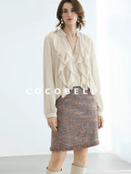 COCOBELLA High Waist Luxury Slim H Line Pencil Skirt Women Work Monet Mist Pink Skirts