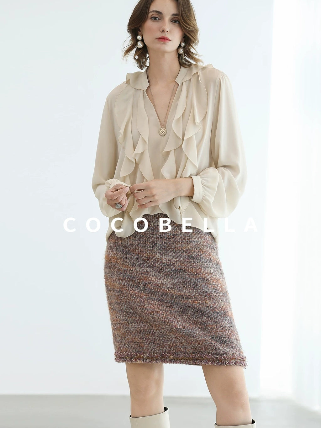COCOBELLA High Waist Luxury Slim H Line Pencil Skirt Women Work Monet Mist Pink Skirts