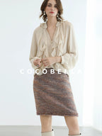 COCOBELLA High Waist Luxury Slim H Line Pencil Skirt Women Work Monet Mist Pink Skirts