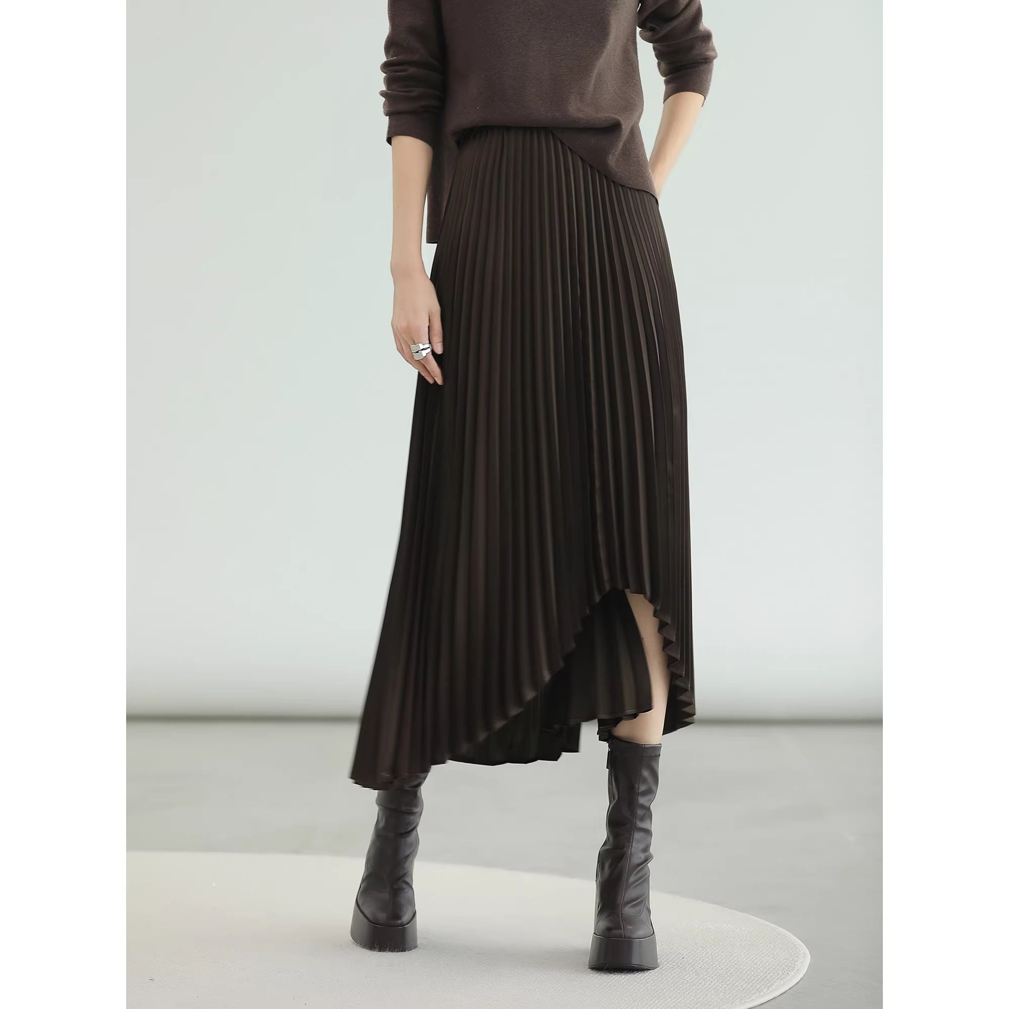 COCOBELLA_High_Waist_Pleated_A_Line_Irregular_Hem_Office_Midi_Chocolate_Skirts_MISSTT