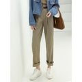 High Waist Pleated Straight Leg Ol Office Houndstooth Polyester Stretch Pants
