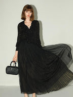 COCOBELLA High Waist Pleated Tulle A Line Loose Women Commuter Black Maxi Skirts