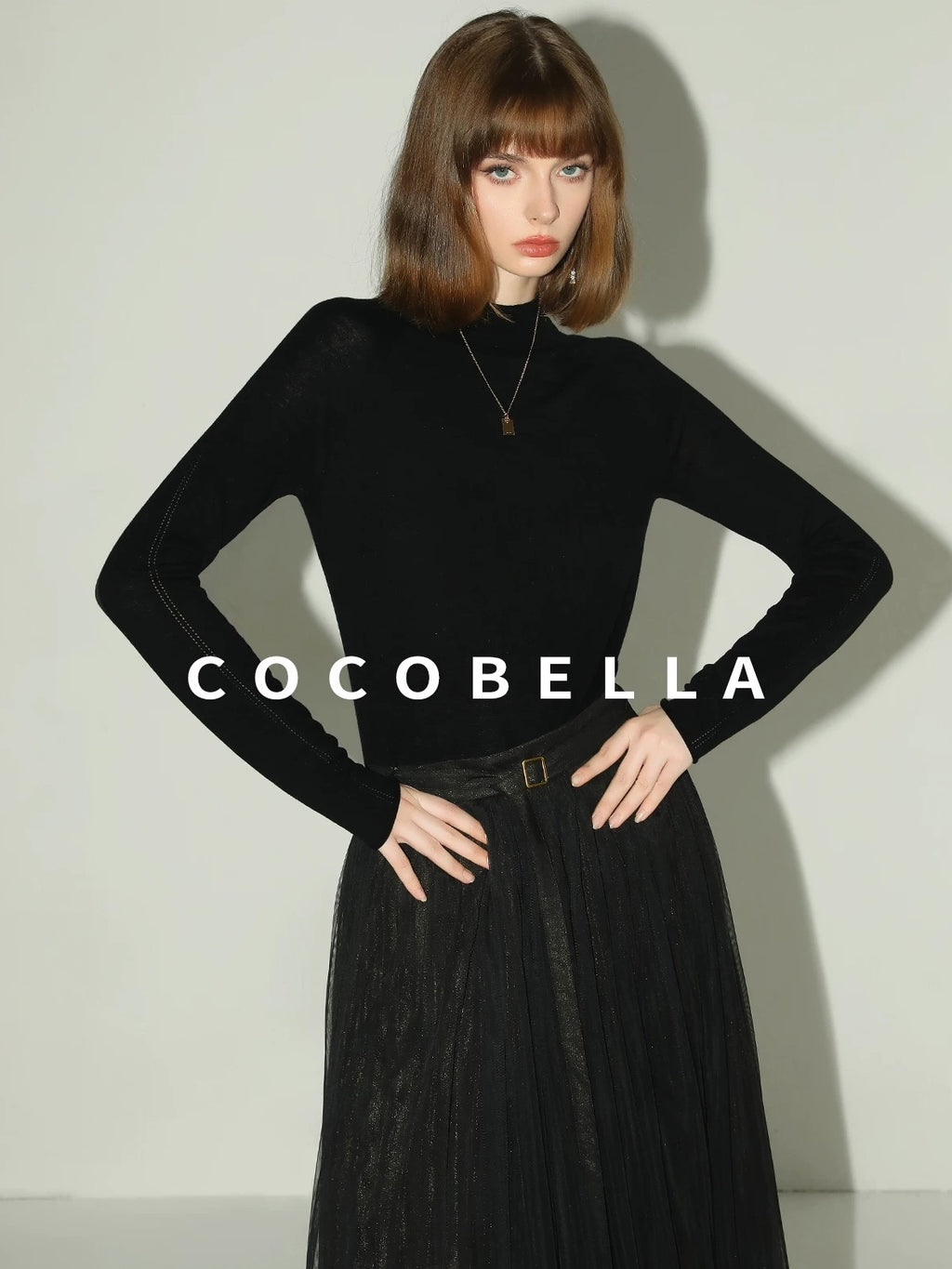 COCOBELLA High Waist Pleated Tulle A Line Loose Women Commuter Black Maxi Skirts