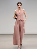 COCOBELLA High Waist Pleated Wide Leg Office Work Ol Style Women Stretch Polyester Pants
