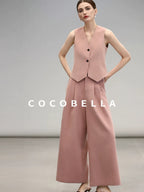 COCOBELLA High Waist Pleated Wide Leg Office Work Ol Style Women Stretch Polyester Pants
