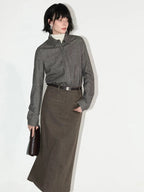COCOBELLA High Waist Pocket Midi Straight H Line Office Polyester Blend Skirts