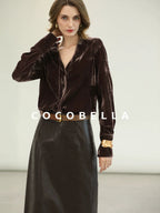 COCOBELLA High Waist Pu Leather Topstitch Slit Vintage Office H Line Maxi Skirts