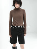 COCOBELLA High Waist Pu Straight Leg 3D Embellished Office Workwear Black Pants