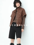 COCOBELLA High Waist Pu Straight Leg 3D Embellished Office Workwear Black Pants