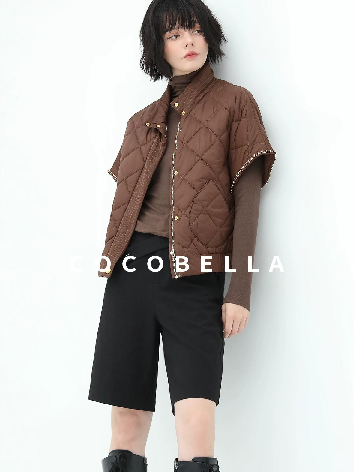 COCOBELLA High Waist Pu Straight Leg 3D Embellished Office Workwear Black Pants